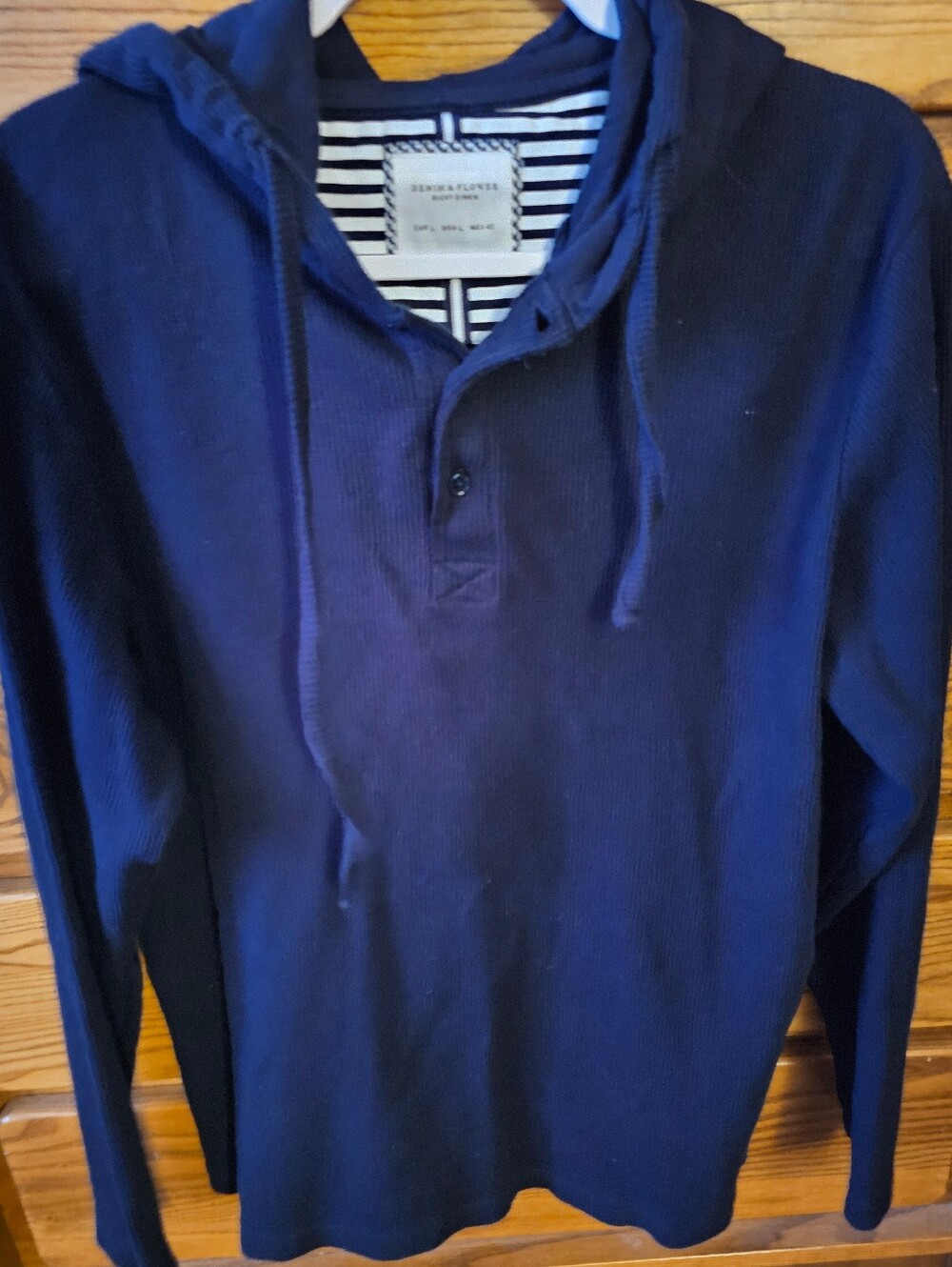 Denim & Flower Large By Ricky Singh Men's Navi Hoodie